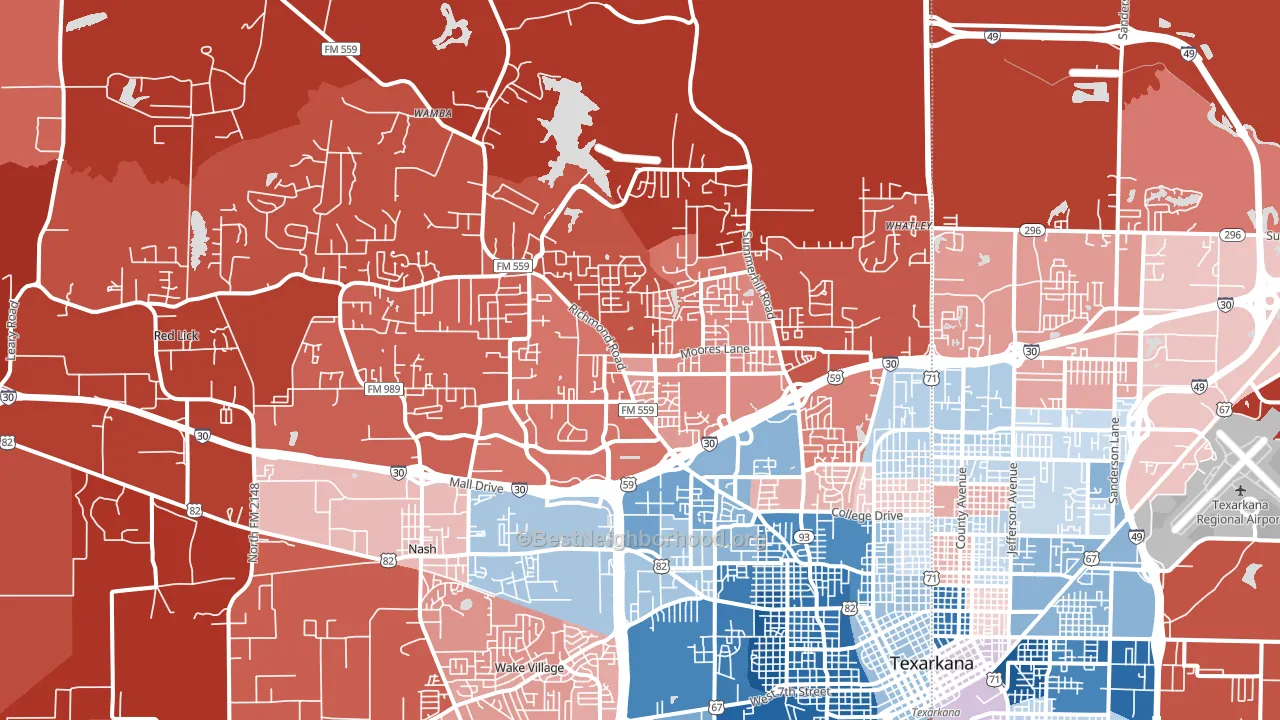 75503, TX block-group political-lean map