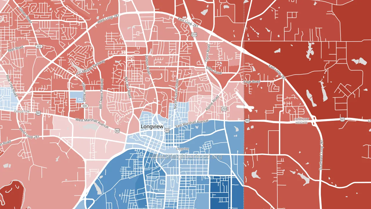 75601, TX block-group political-lean map