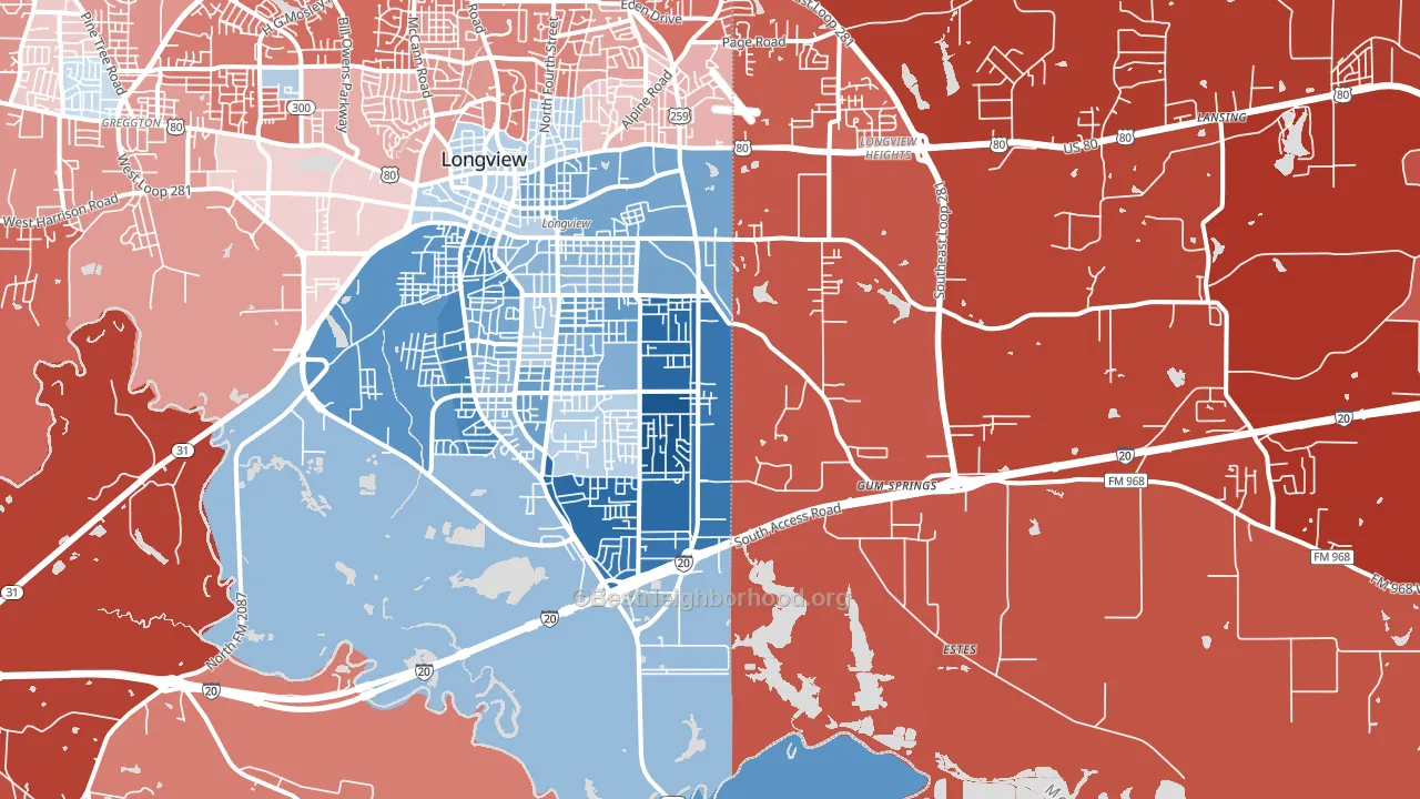 75602, TX block-group political-lean map