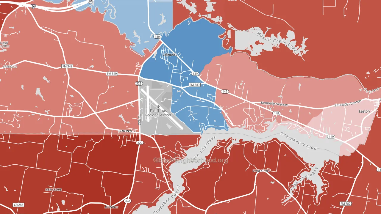 75603, TX block-group political-lean map