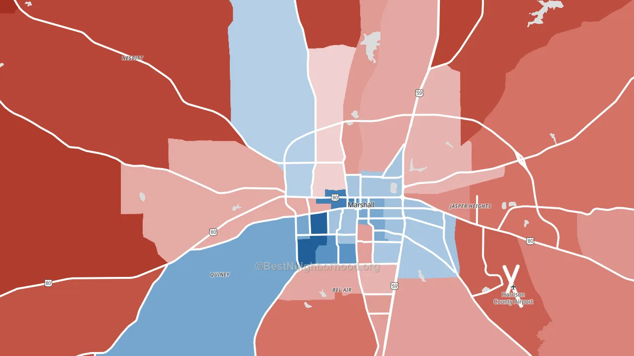 75670, TX block-group political-lean map
