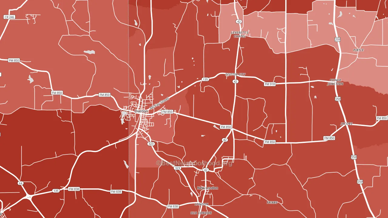 75684, TX block-group political-lean map