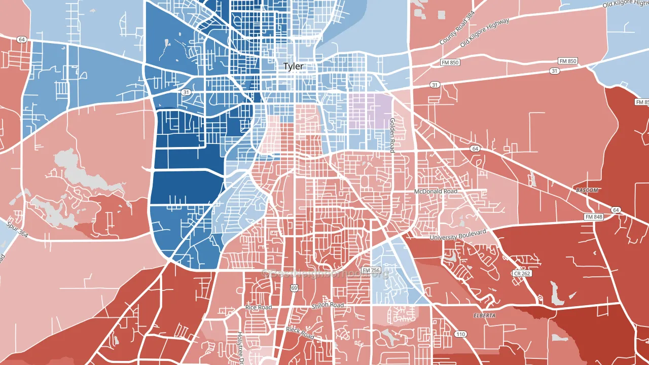 75701, TX block-group political-lean map