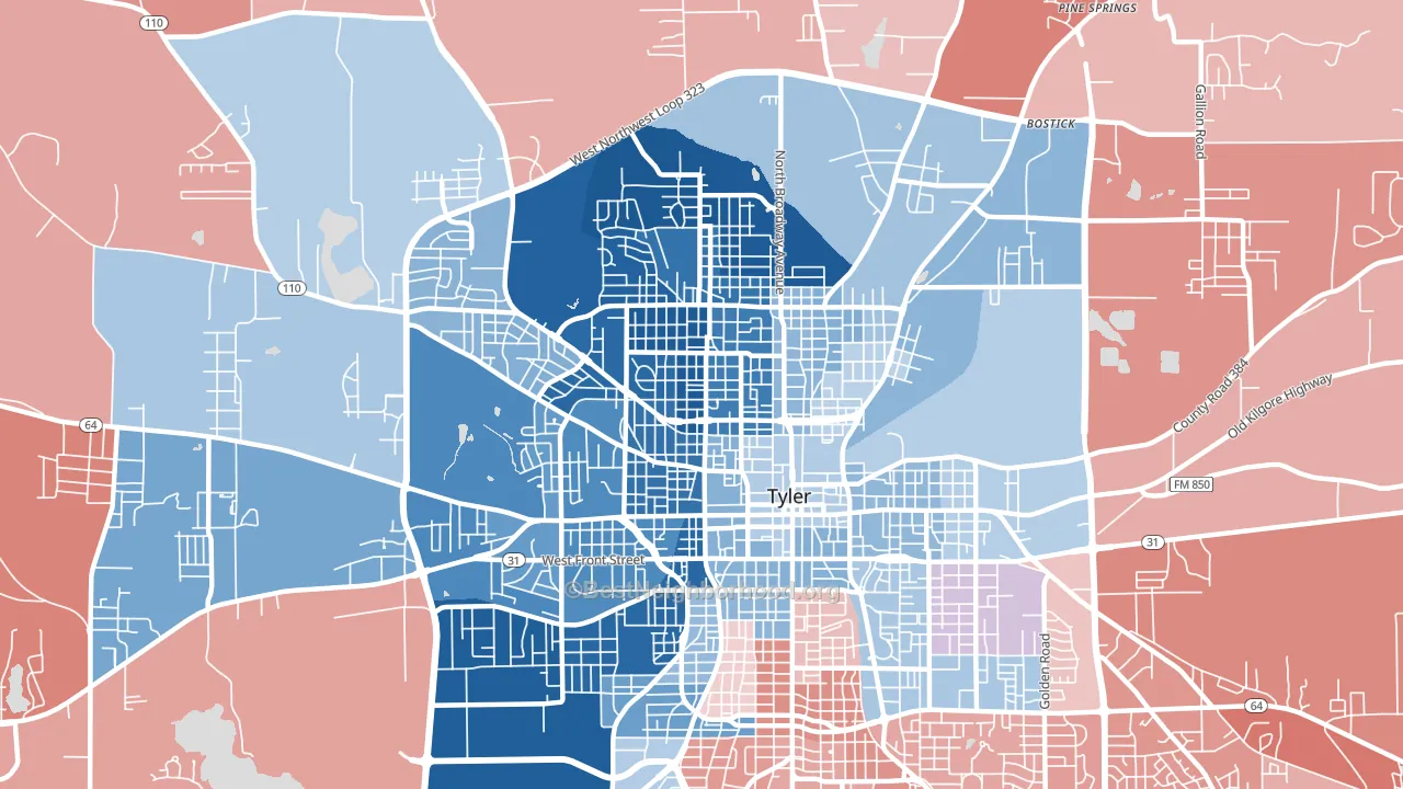 75702, TX block-group political-lean map