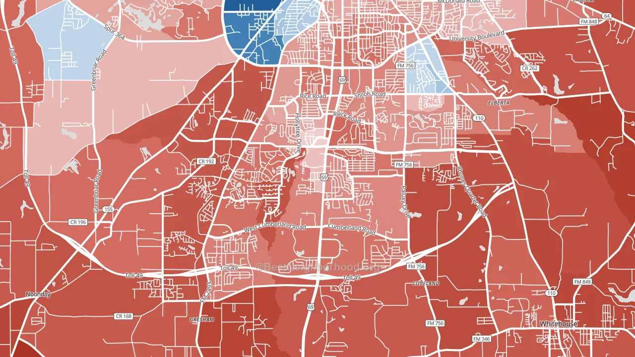 75703, TX block-group political-lean map