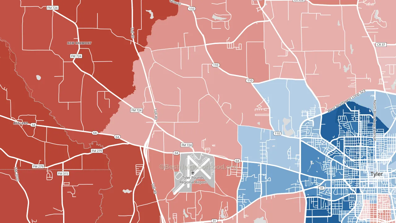 75704, TX block-group political-lean map