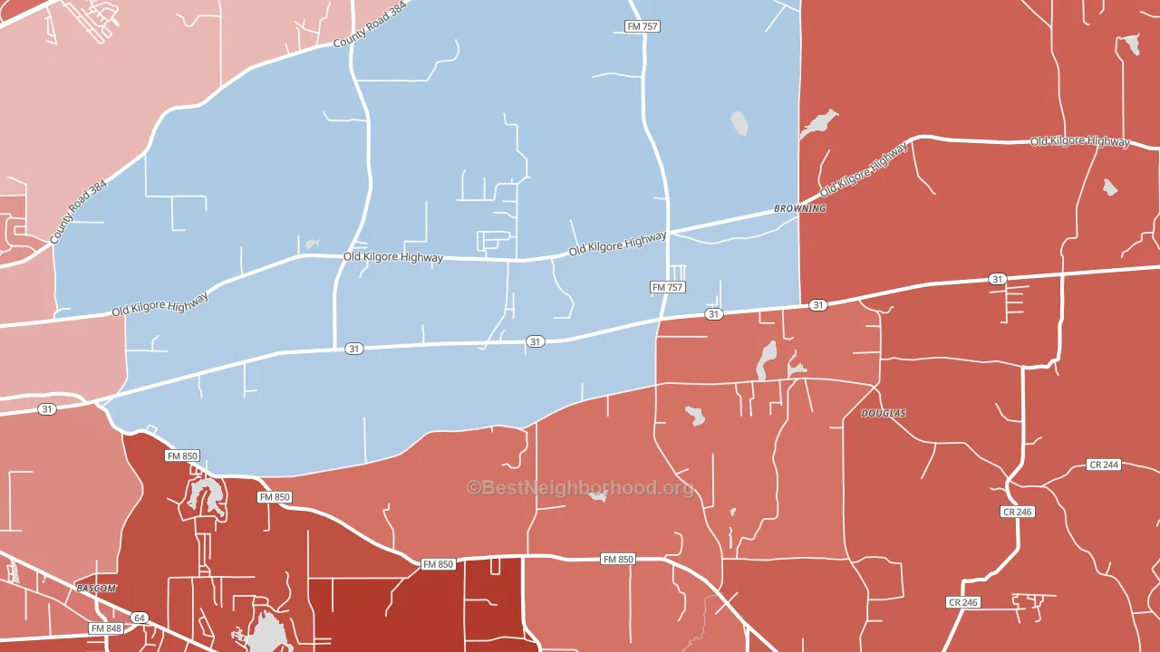 75705, TX block-group political-lean map