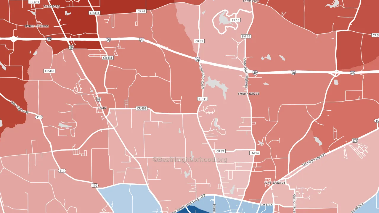 75706, TX block-group political-lean map