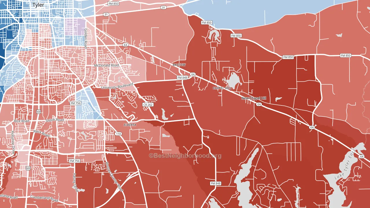 75707, TX block-group political-lean map