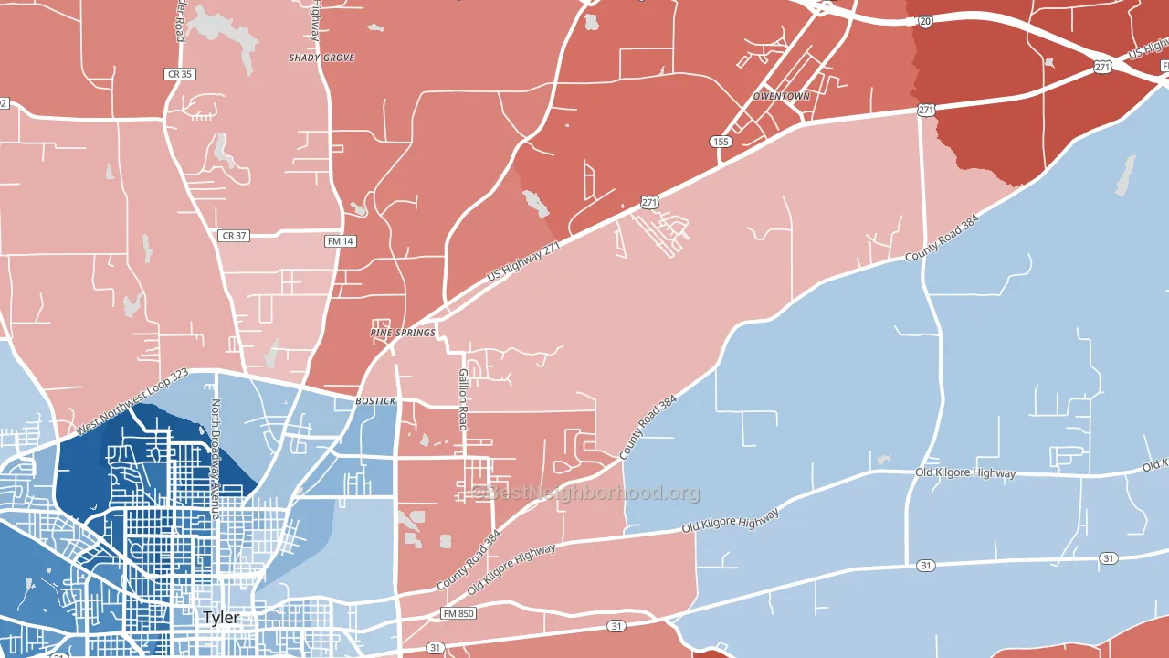 75708, TX block-group political-lean map