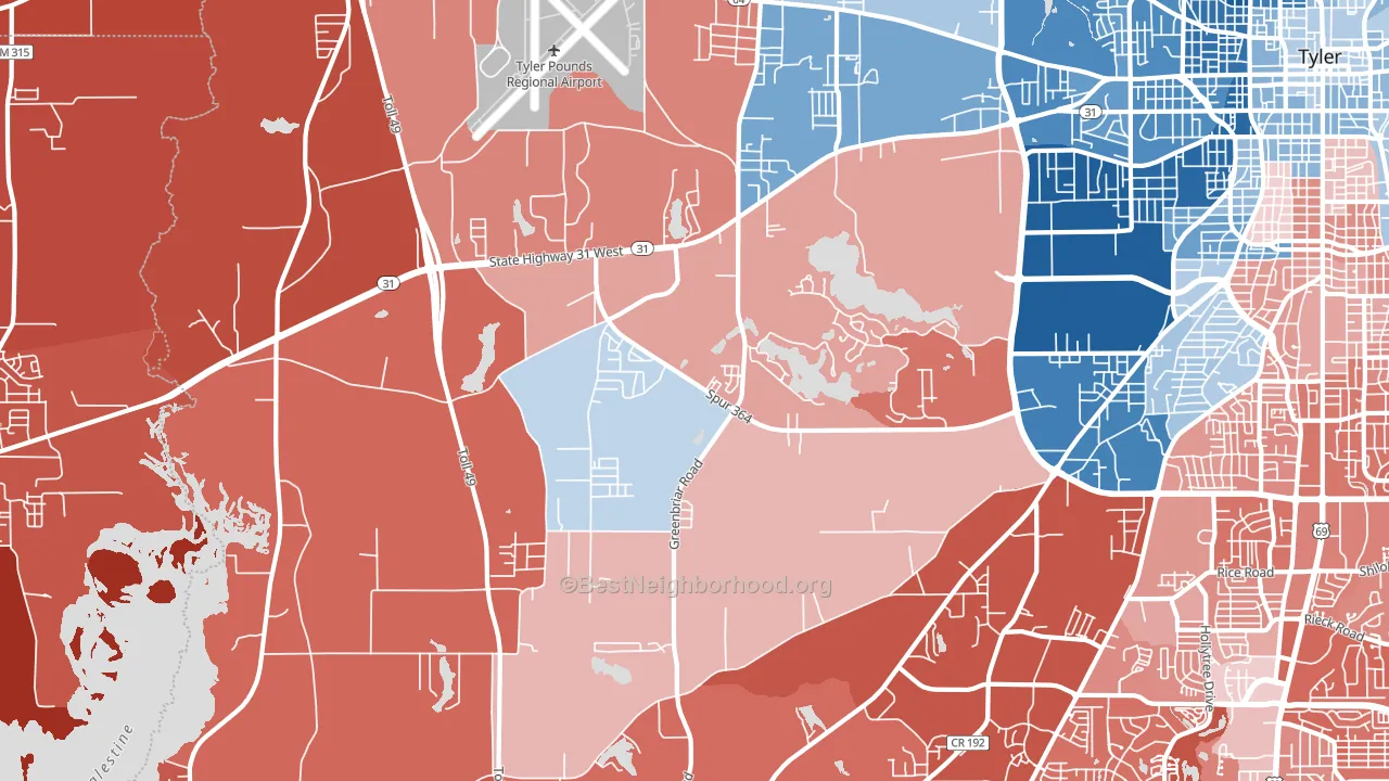 75709, TX block-group political-lean map