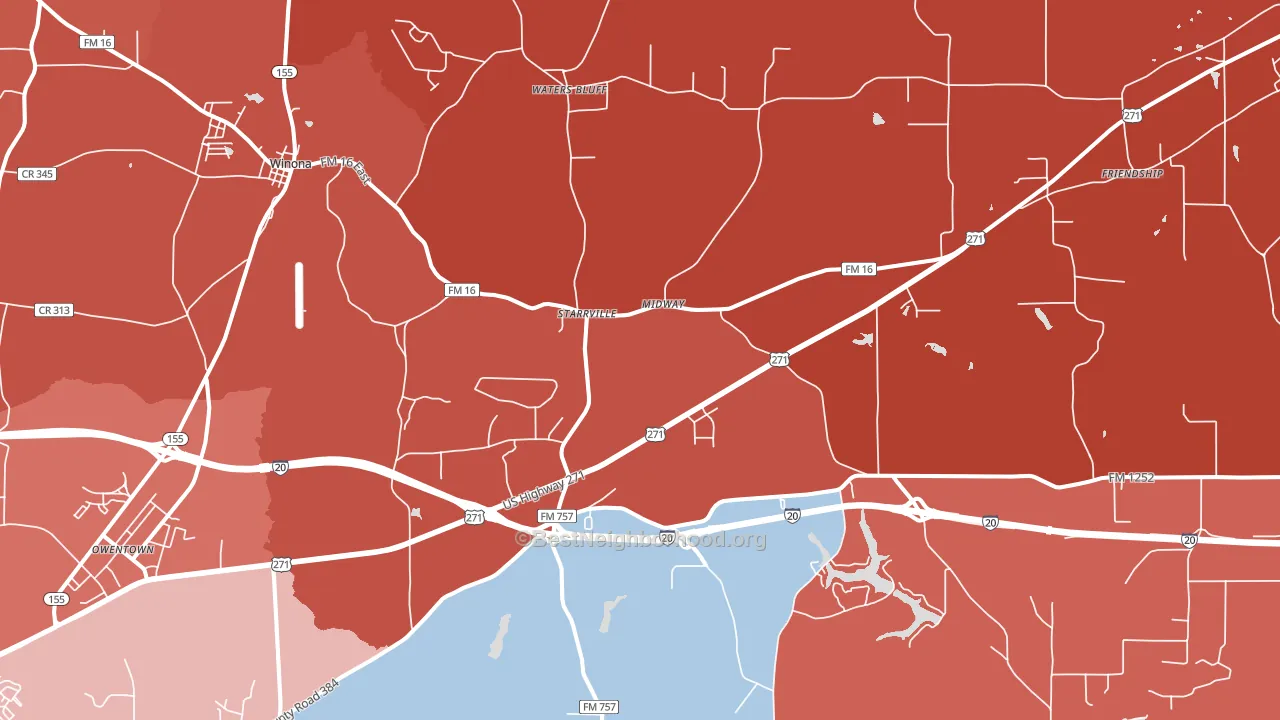 75792, TX block-group political-lean map