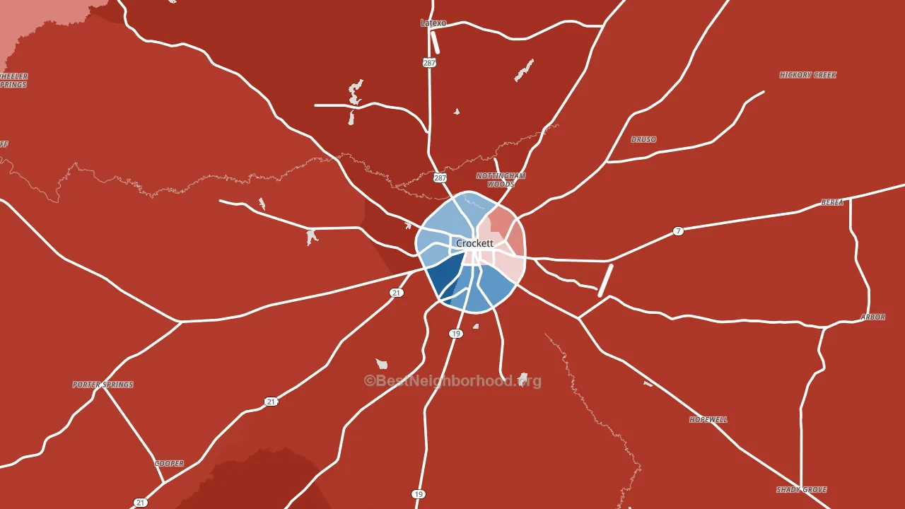 75835, TX block-group political-lean map