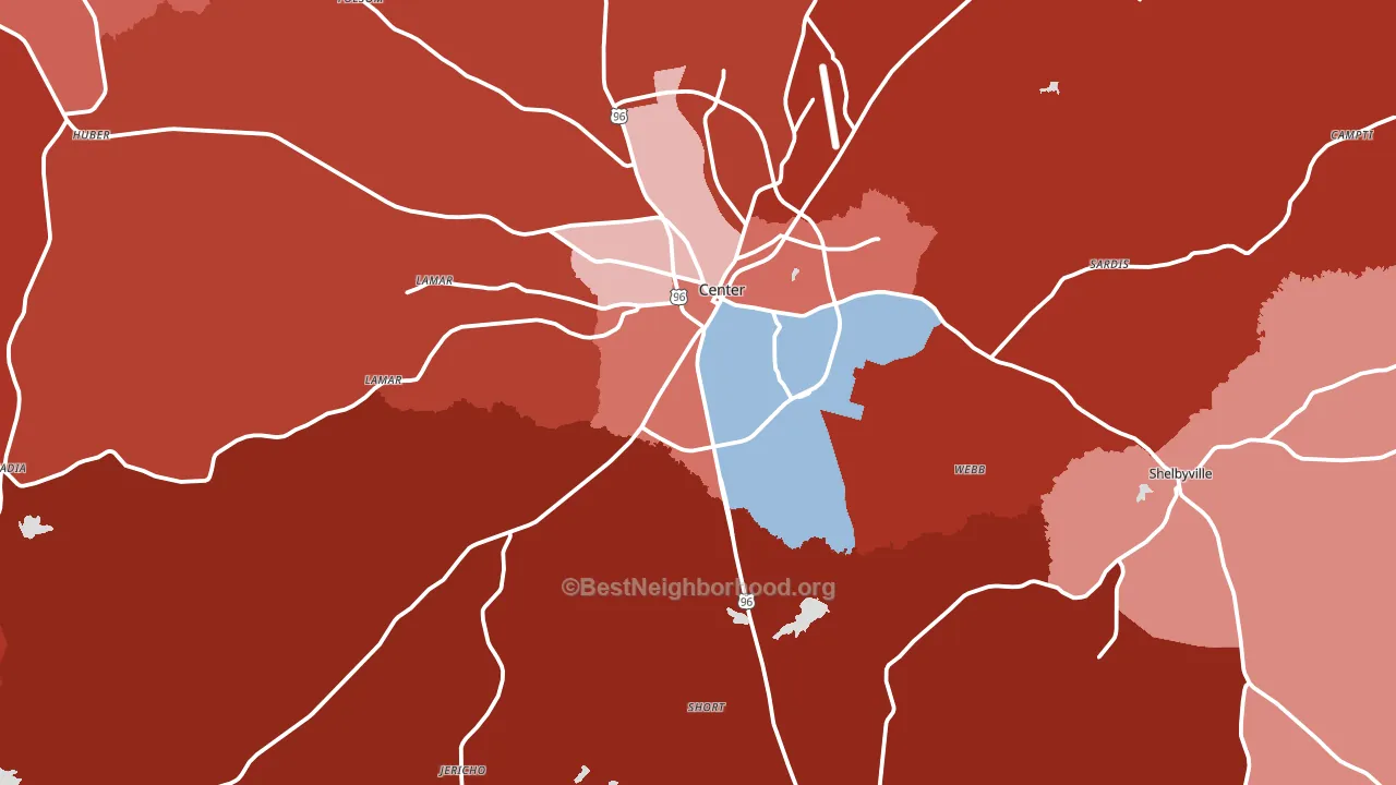 75935, TX block-group political-lean map