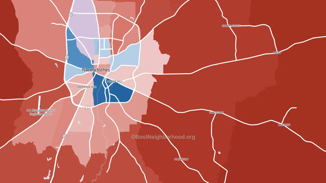 75961, TX block-group political-lean map