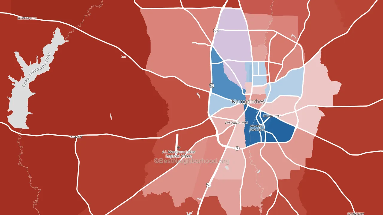 75964, TX block-group political-lean map