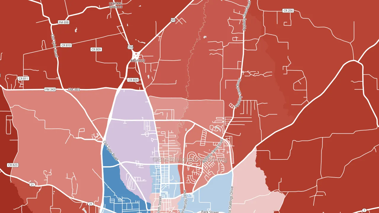 75965, TX block-group political-lean map