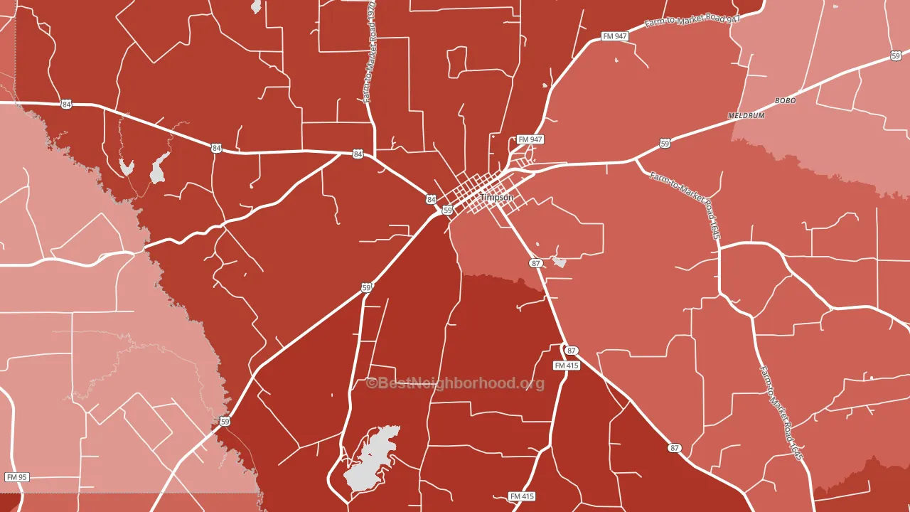 75975, TX block-group political-lean map