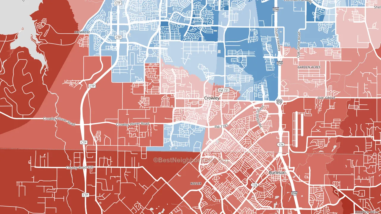 76036, TX block-group political-lean map
