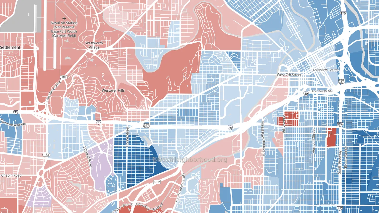 76107, TX block-group political-lean map