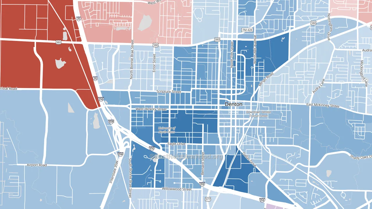 76201, TX block-group political-lean map