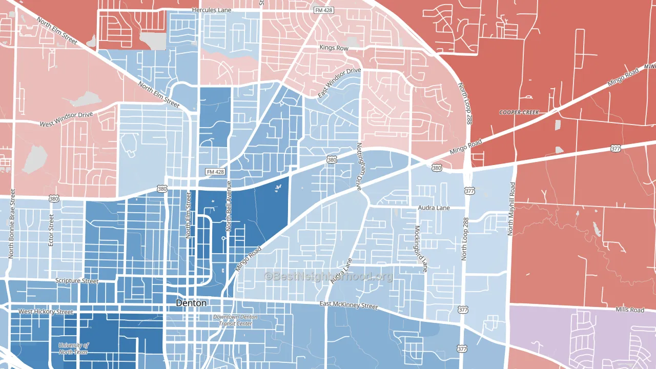 76209, TX block-group political-lean map