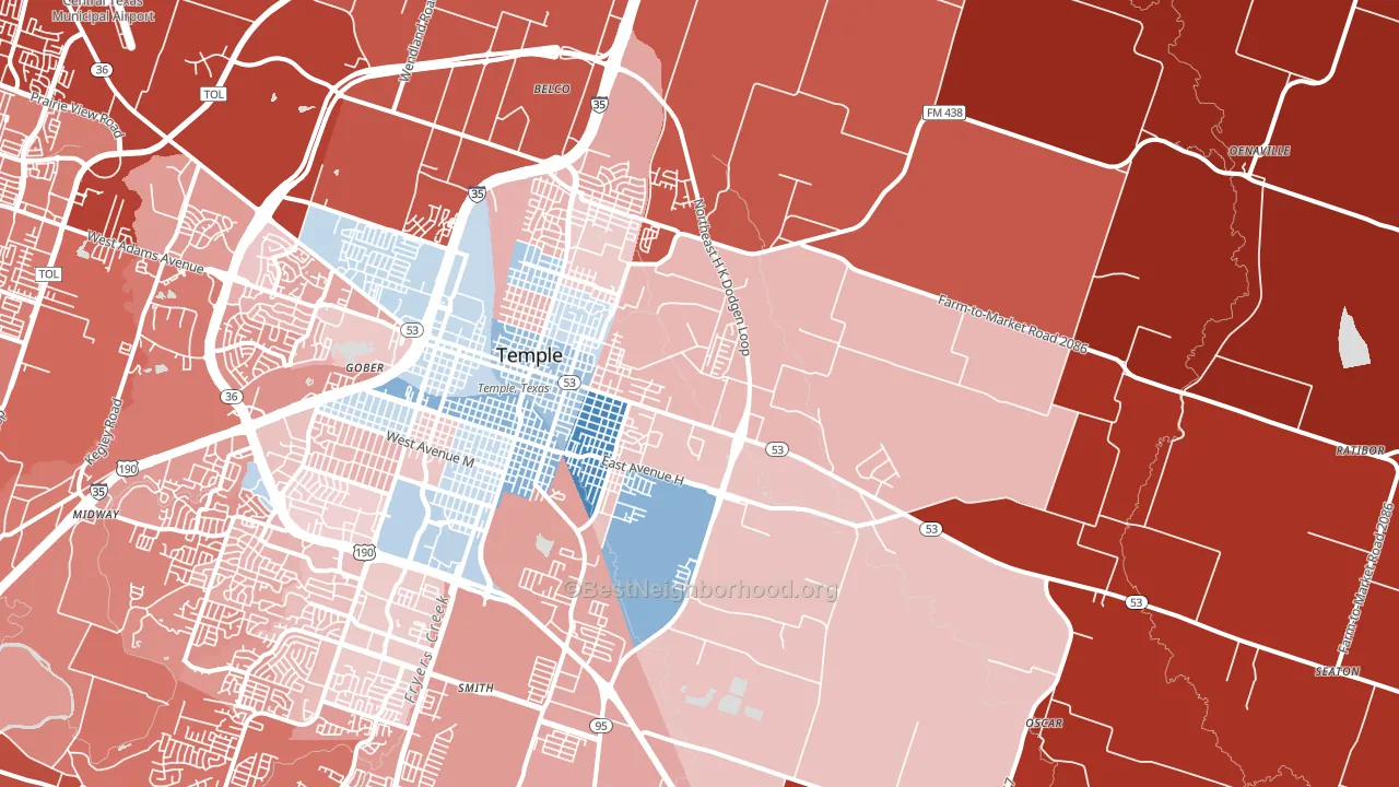 76501, TX block-group political-lean map