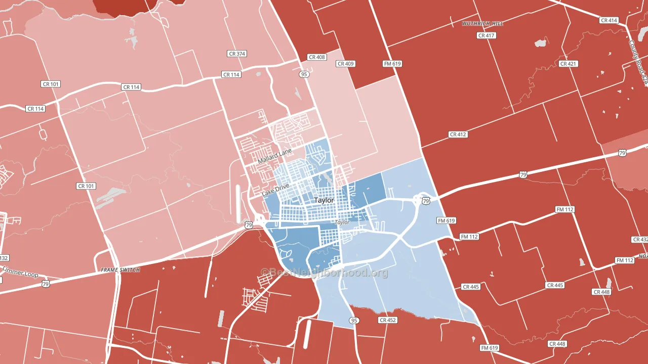 76574, TX block-group political-lean map