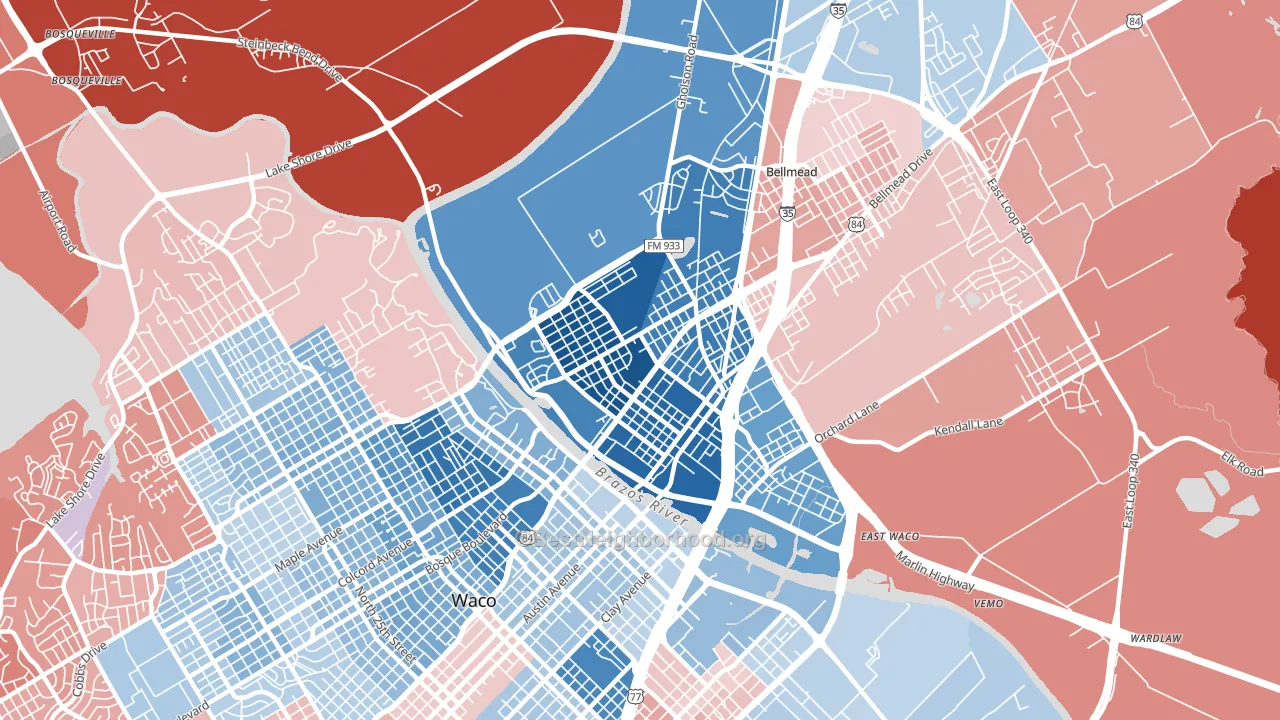 76704, TX block-group political-lean map