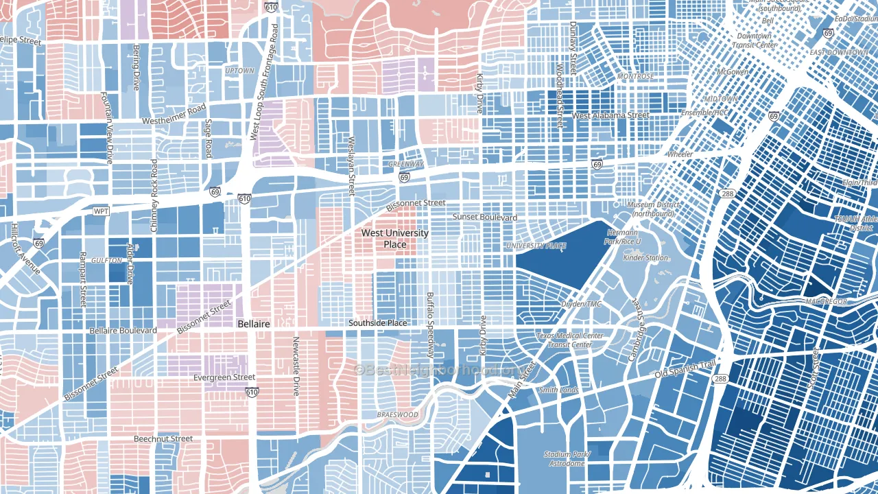 77005, TX block-group political-lean map