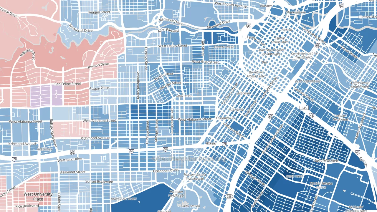 77006, TX block-group political-lean map