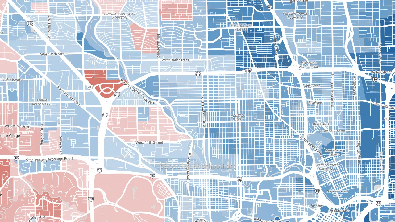 77008, TX block-group political-lean map
