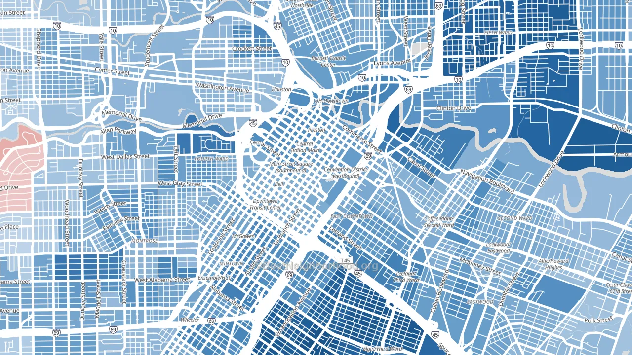 77010, TX block-group political-lean map