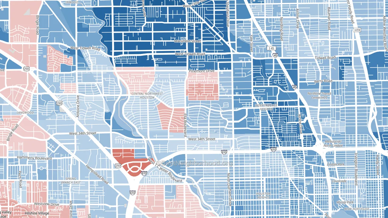 77018, TX block-group political-lean map