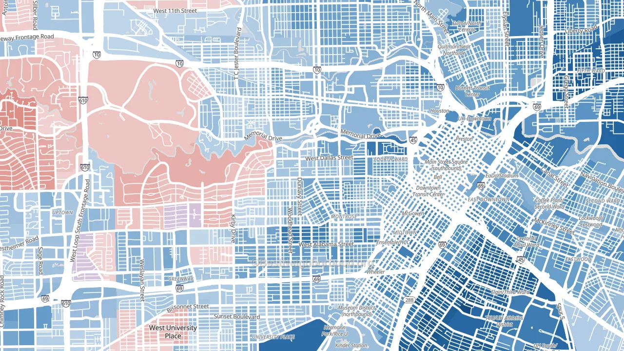 77019, TX block-group political-lean map