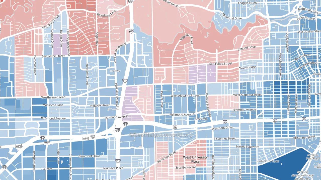 77027, TX block-group political-lean map