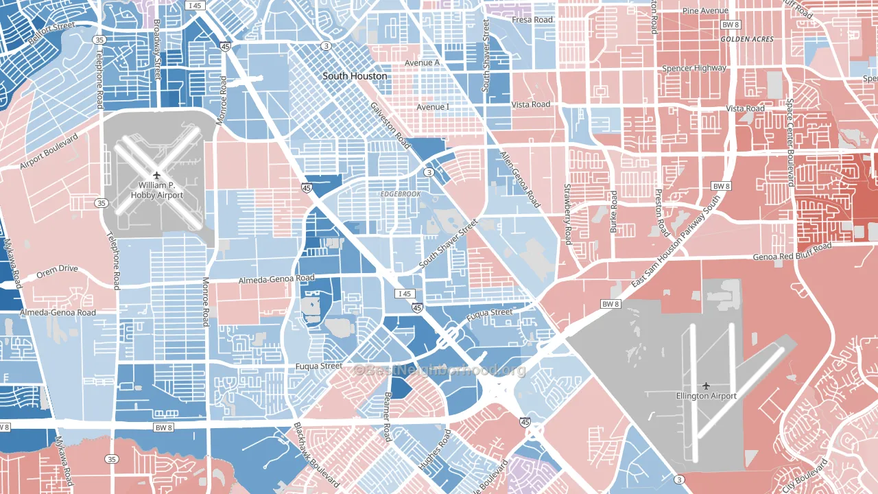 77034, TX block-group political-lean map