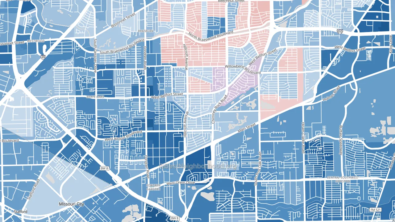 77035, TX block-group political-lean map