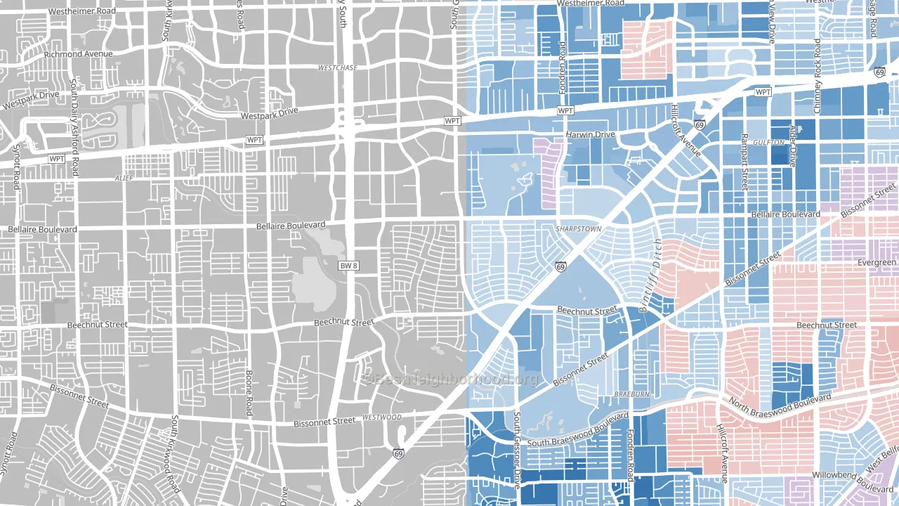77036, TX block-group political-lean map