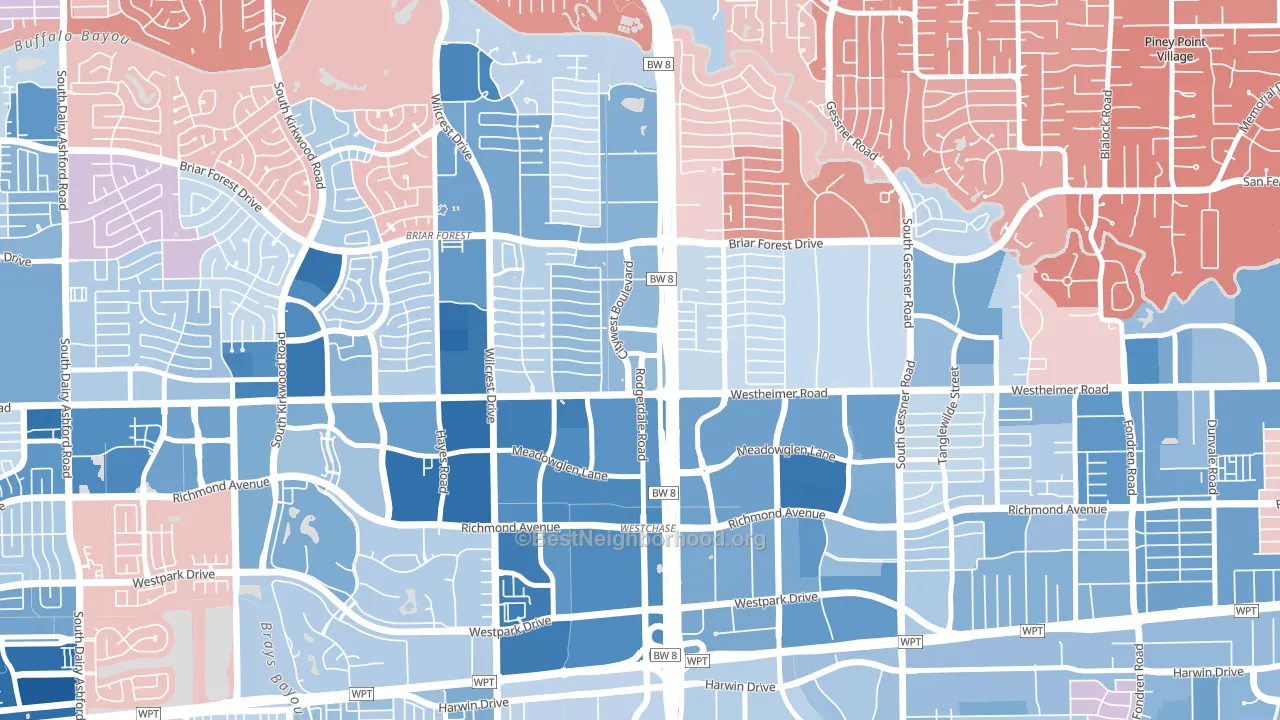 77042, TX block-group political-lean map