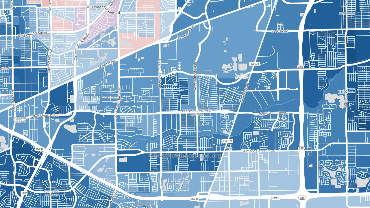 77045, TX block-group political-lean map