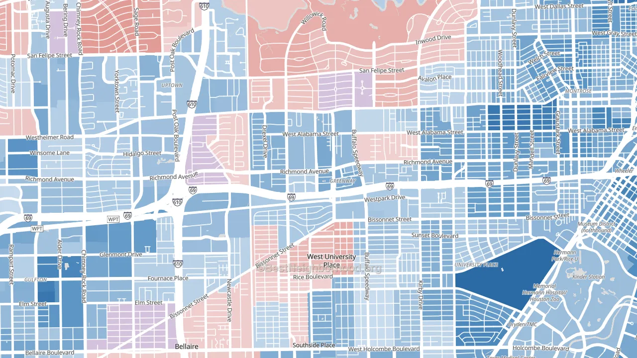 77046, TX block-group political-lean map