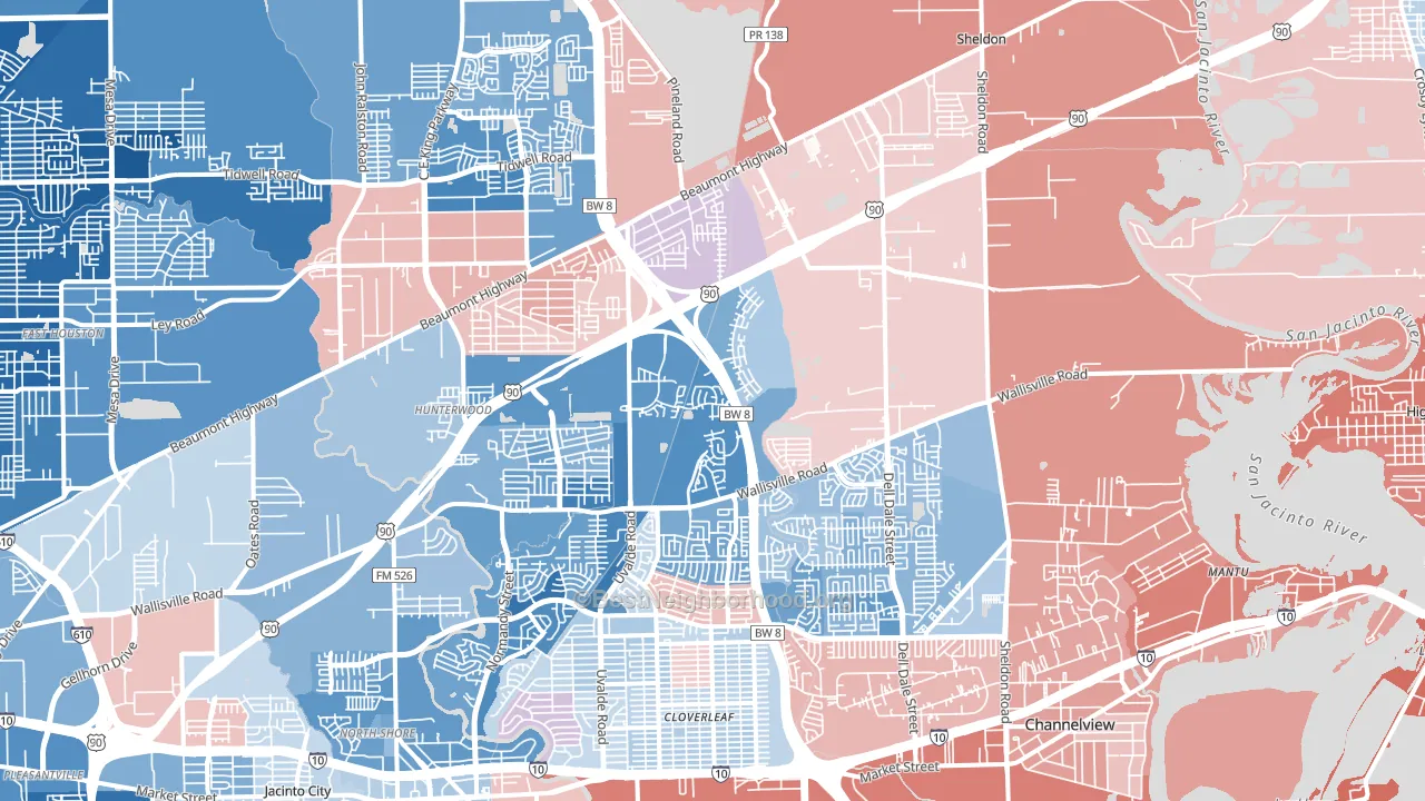 77049, TX block-group political-lean map