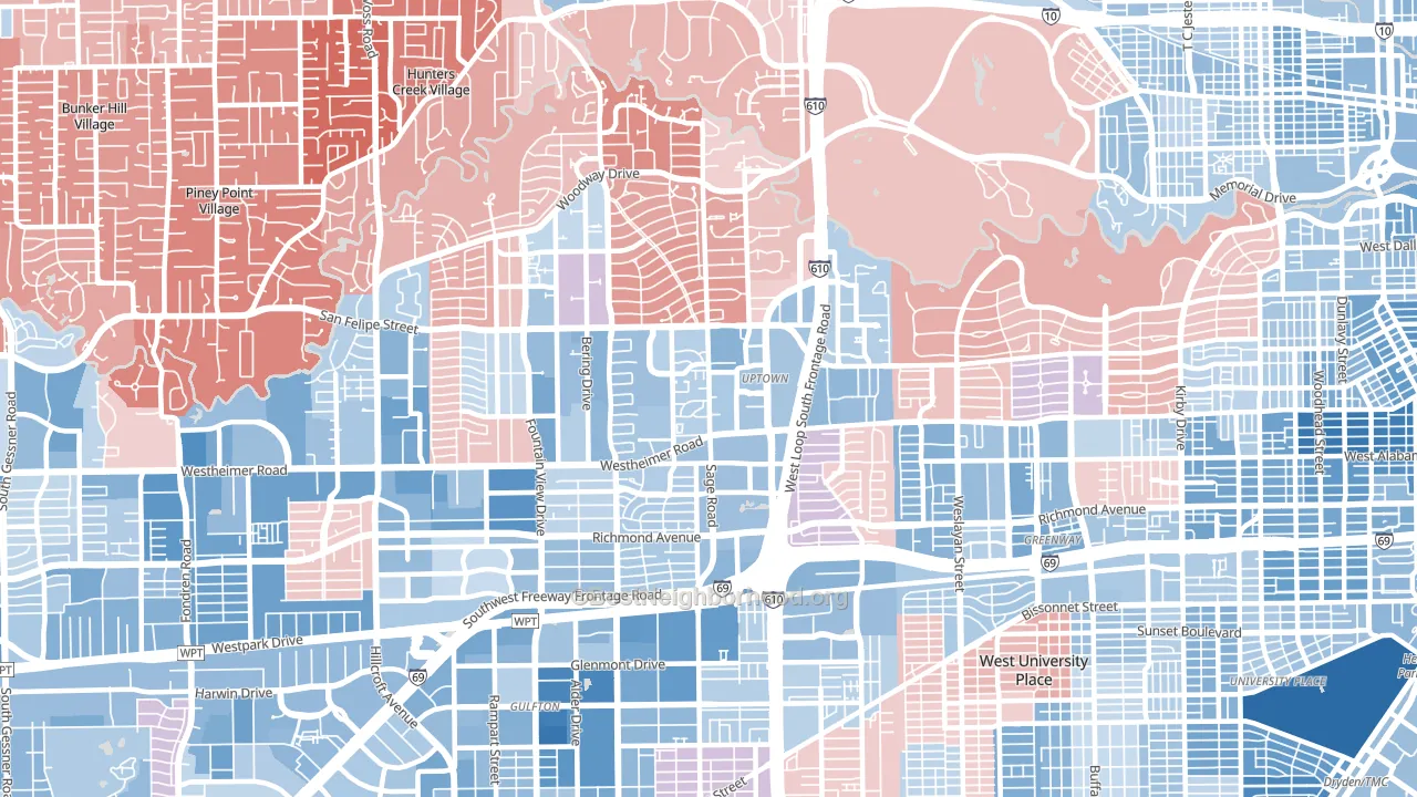 77056, TX block-group political-lean map