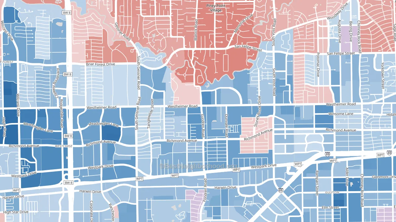 77063, TX block-group political-lean map