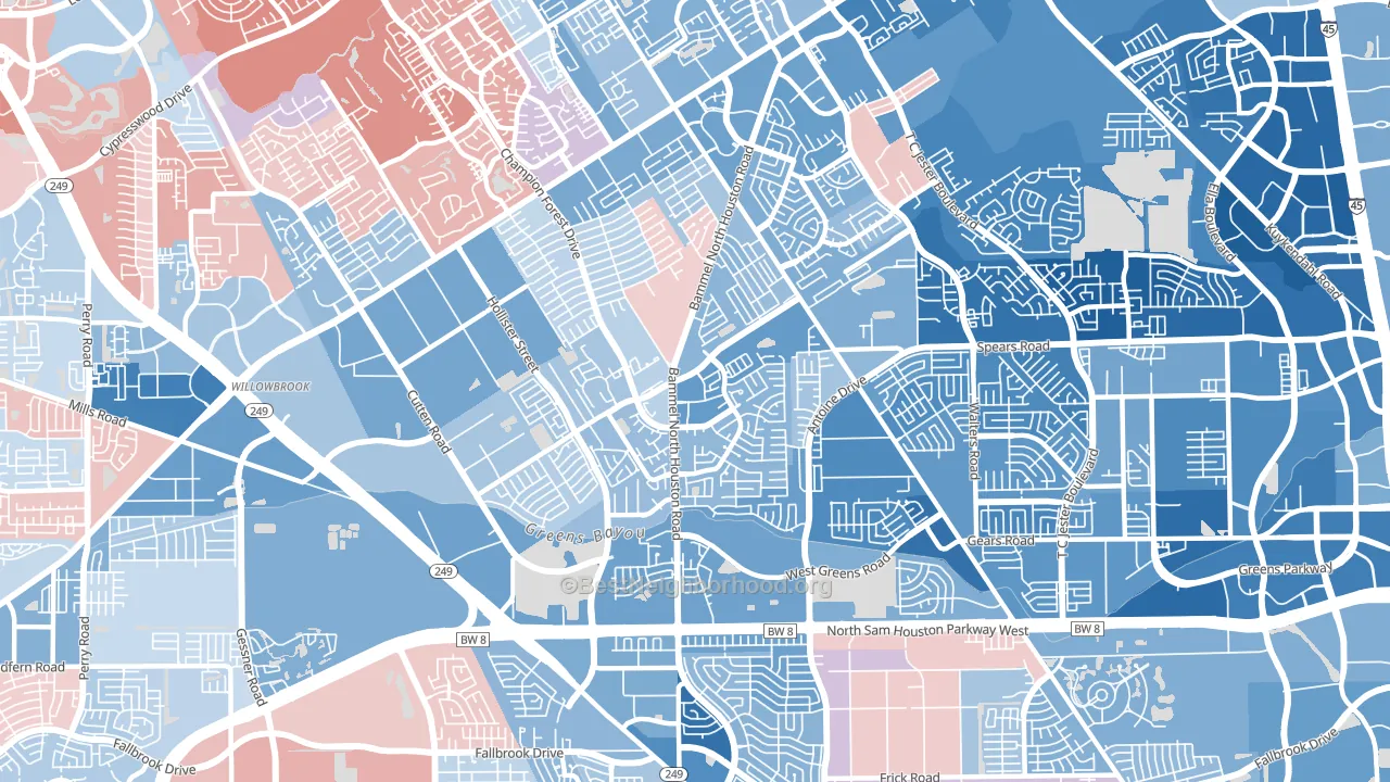 77066, TX block-group political-lean map