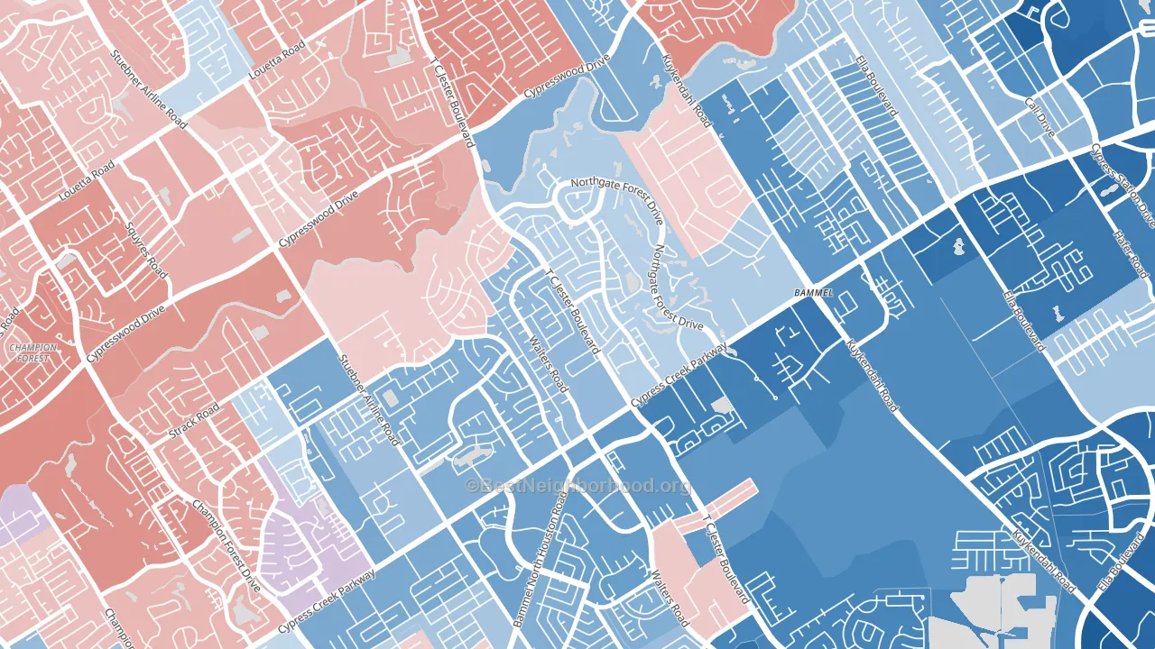 77068, TX block-group political-lean map