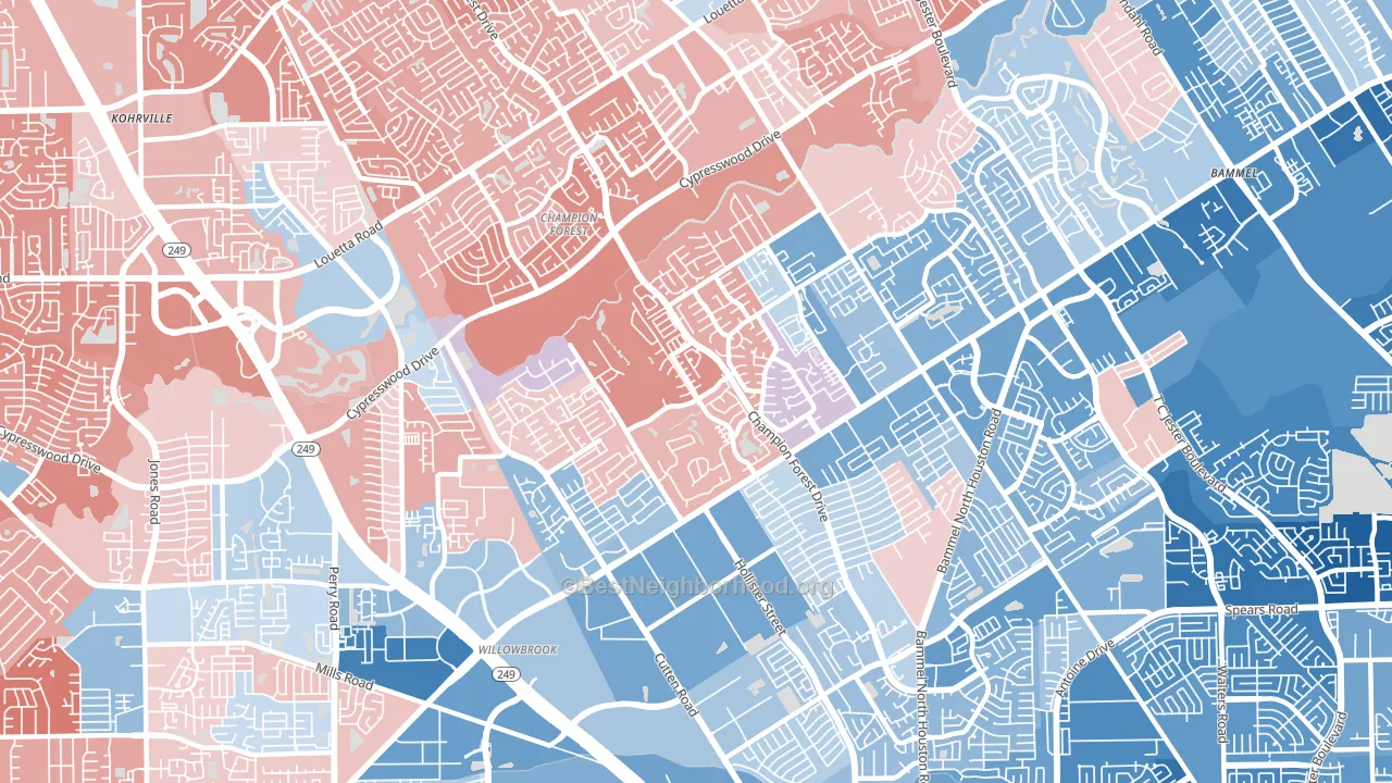 77069, TX block-group political-lean map