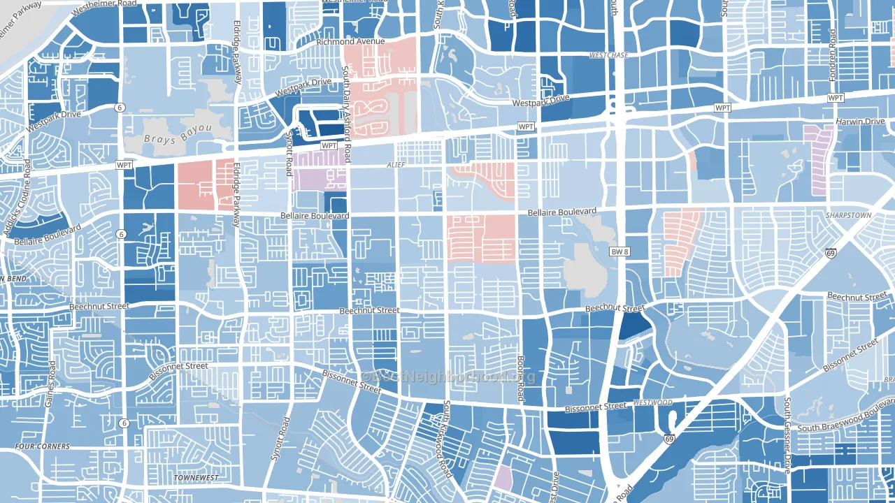 77072, TX block-group political-lean map