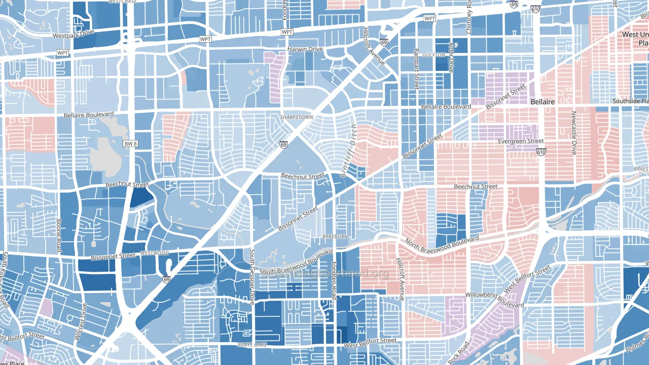 77074, TX block-group political-lean map